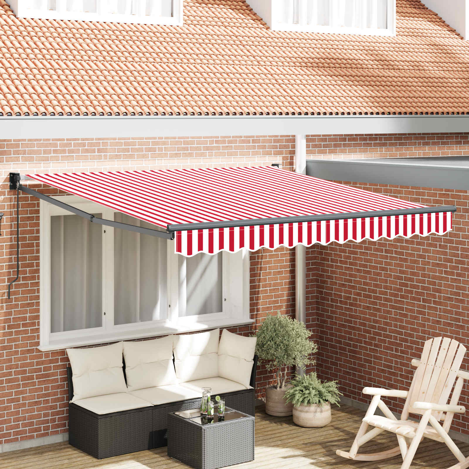 Inklapbaar Zonnescherm Rood en Wit 350 x 250 cm