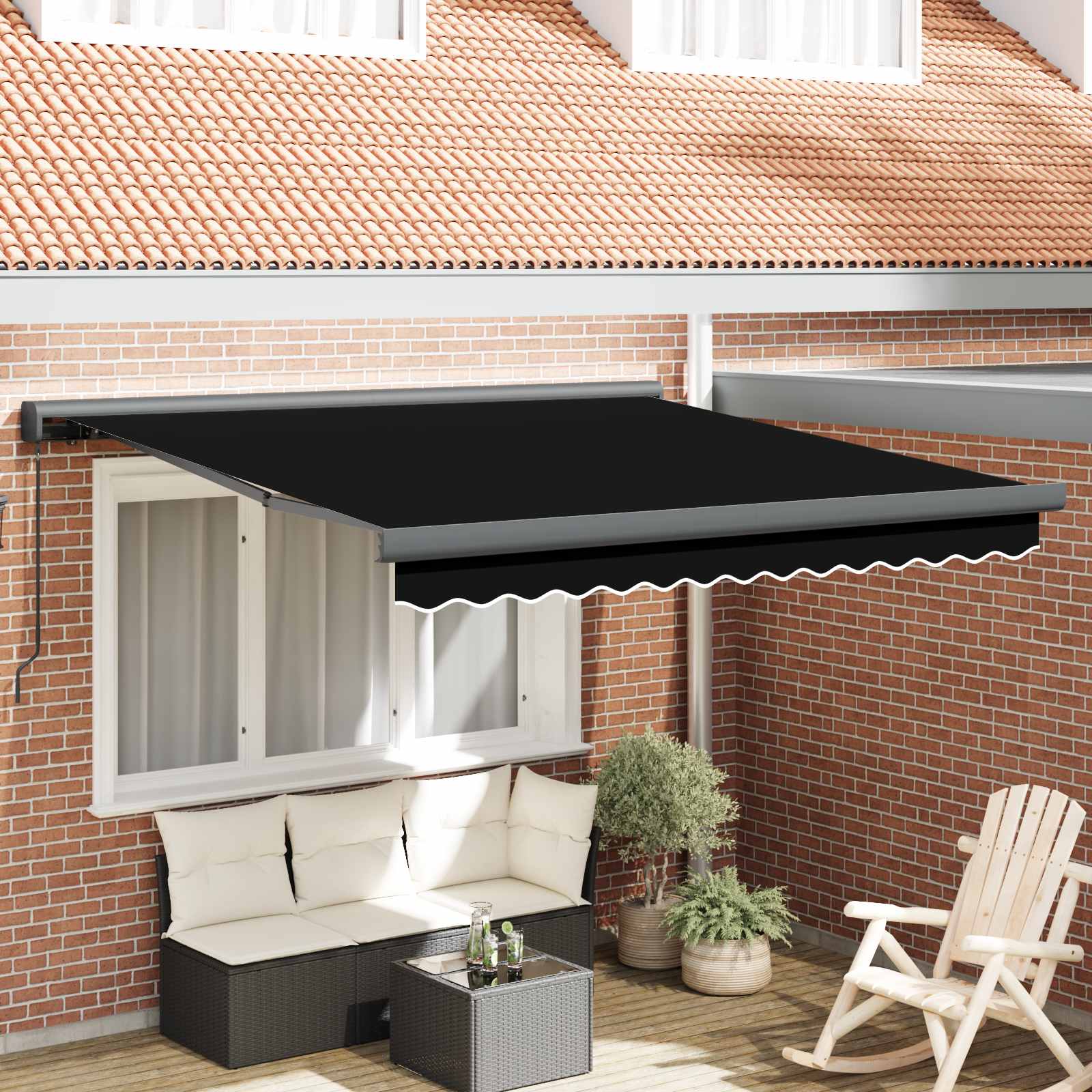 Inklapbaar Zonnescherm Zwart 350 x 250 cm Stof en Metaal – afbeelding 1
