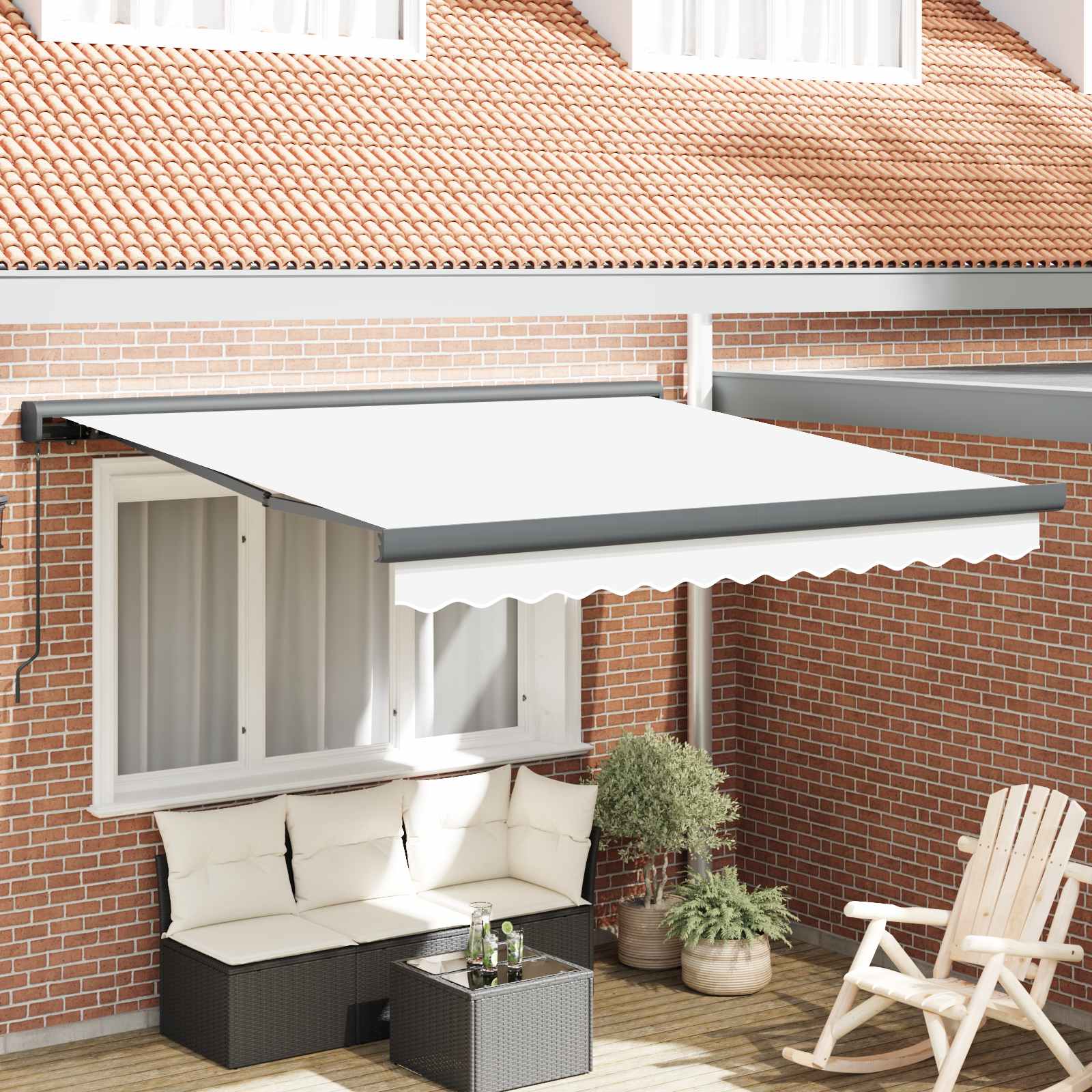 Inklapbaar Zonnescherm Wit 350 x 250 cm Stof en Metaal – afbeelding 1