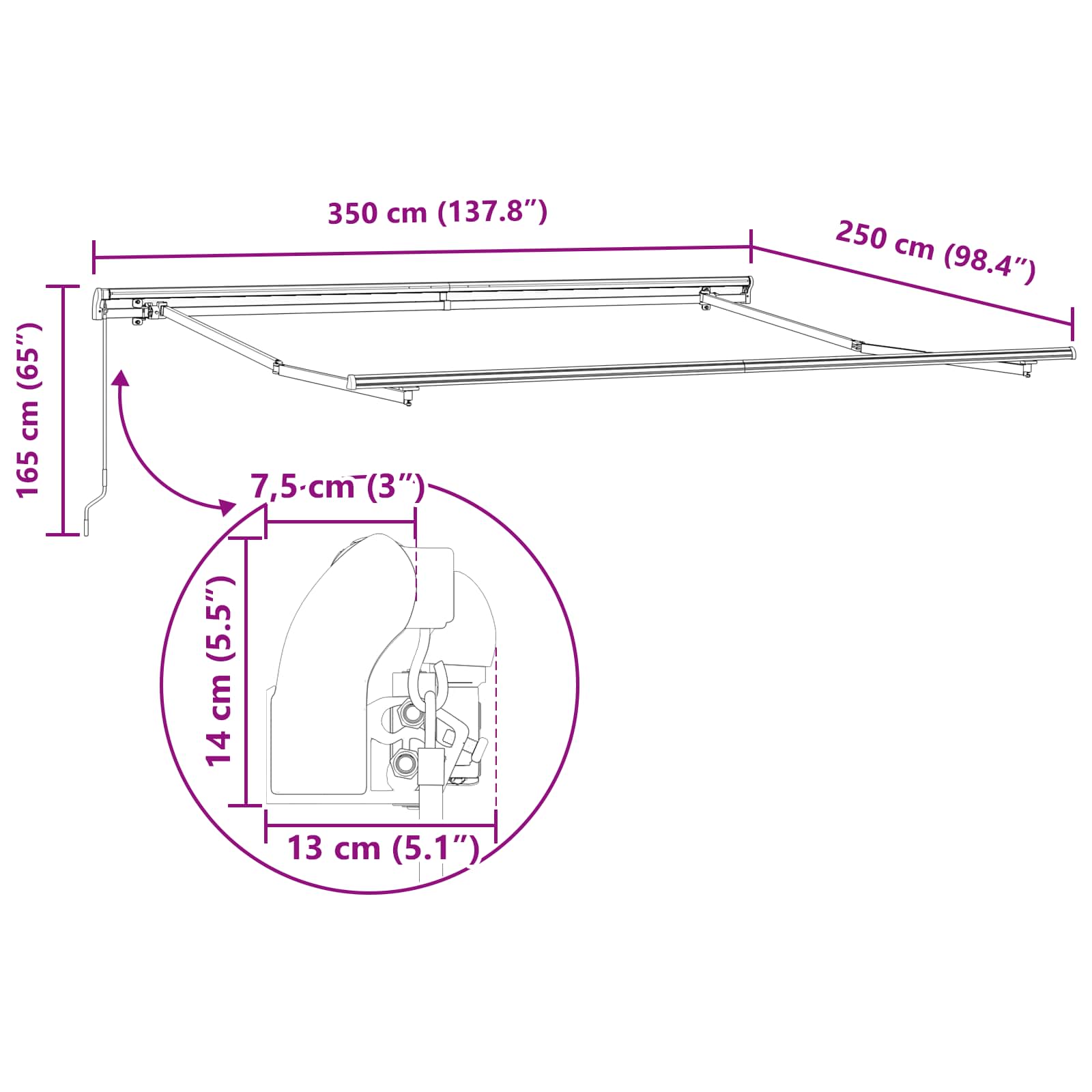 Inklapbaar Zonnescherm Lichtgrijs 350 x 250 cm – afbeelding 12
