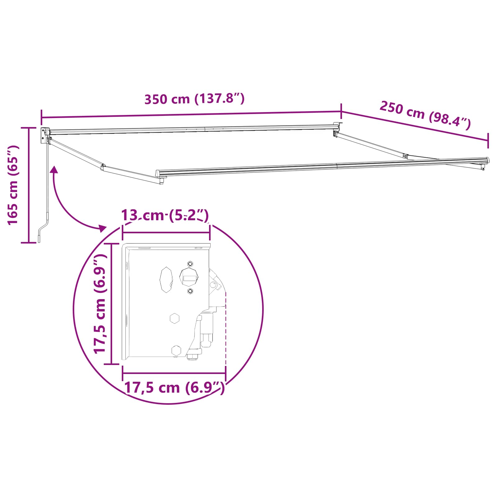 Inklapbaar Zonnescherm Lichtgrijs 350 x 250 cm – afbeelding 12
