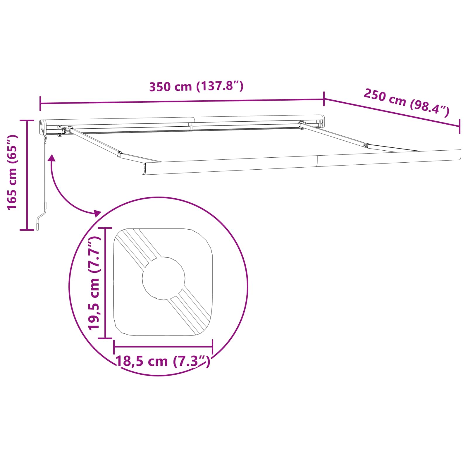 Inklapbaar Zonnescherm Lichtgrijs 350 x 250 cm Stof en Metaal – afbeelding 12