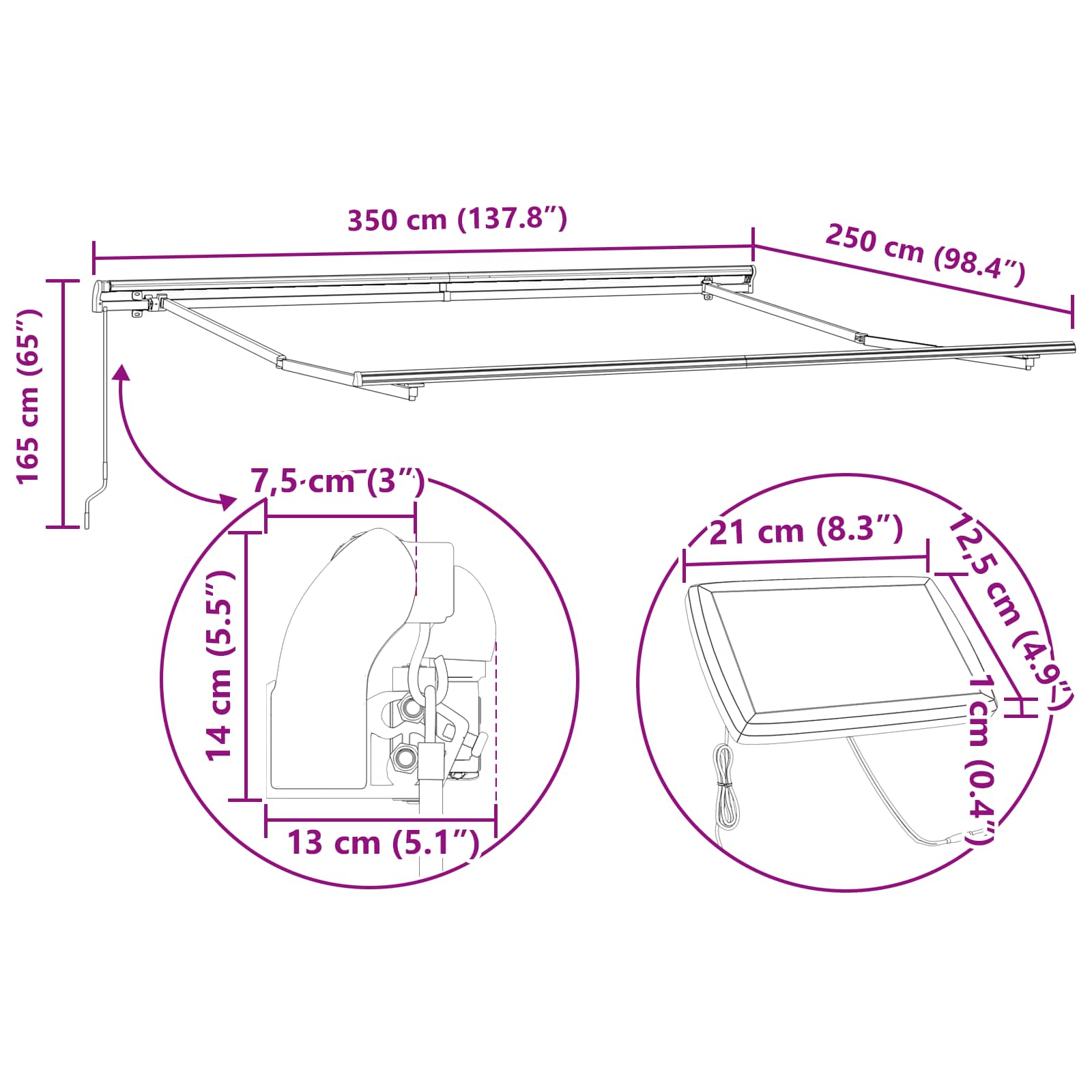 Inklapbaar Zonnescherm Groen en geel 350 x 250 cm Stof – afbeelding 11