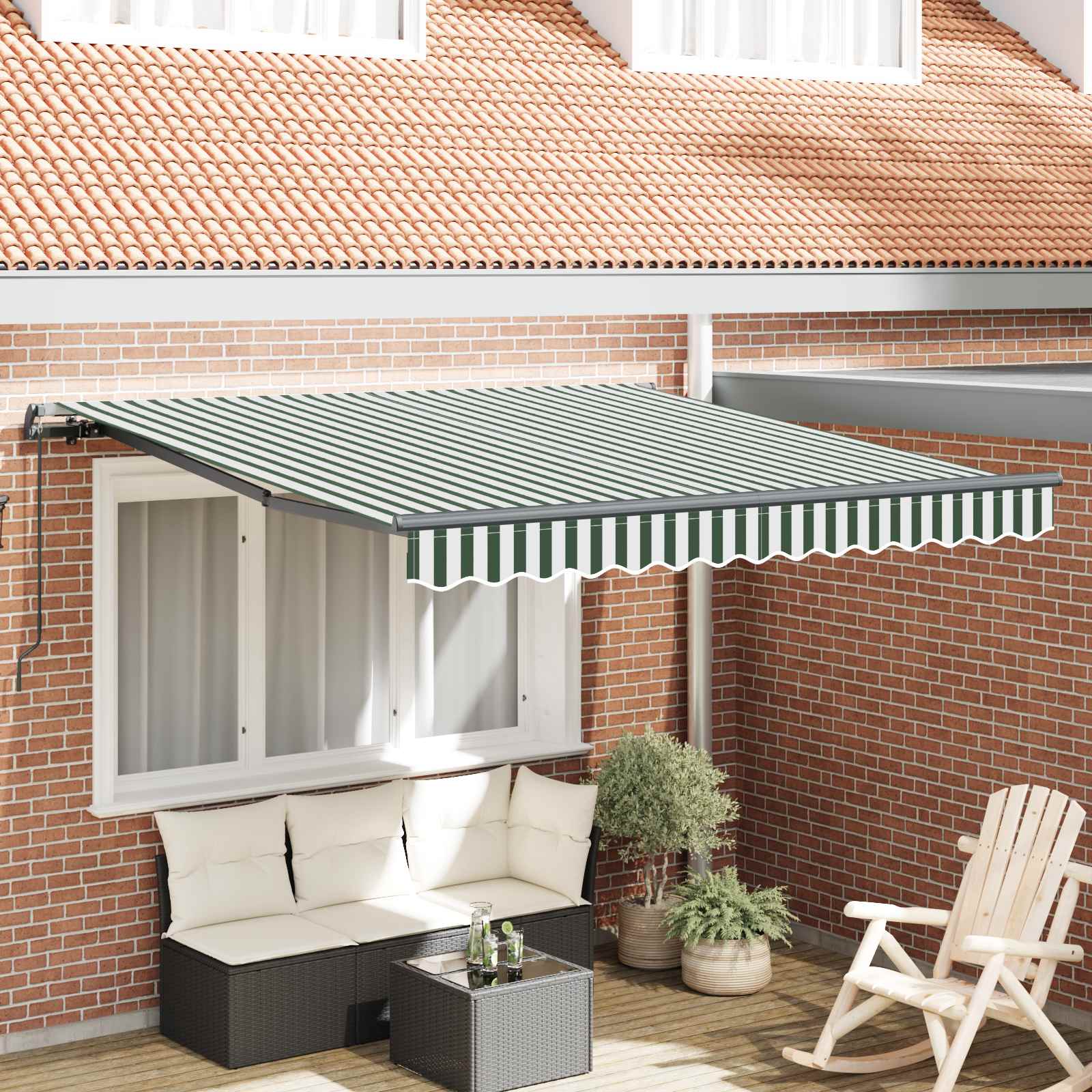 Inklapbaar Zonnescherm Groen en Wit 350 x 250 cm – afbeelding 1