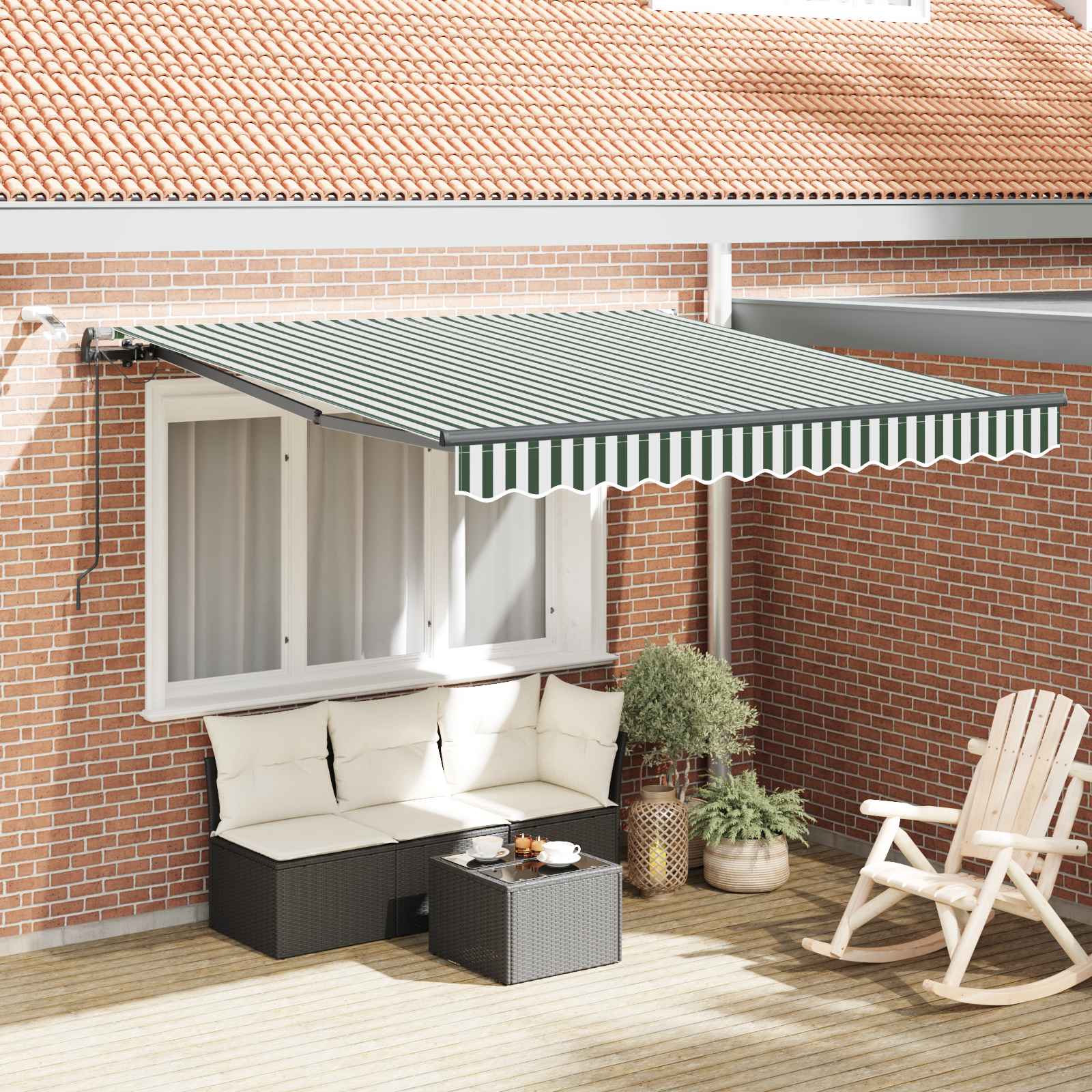 Luifeldoek met Groen en Wit 350 x 250 cm Polyester – afbeelding 1