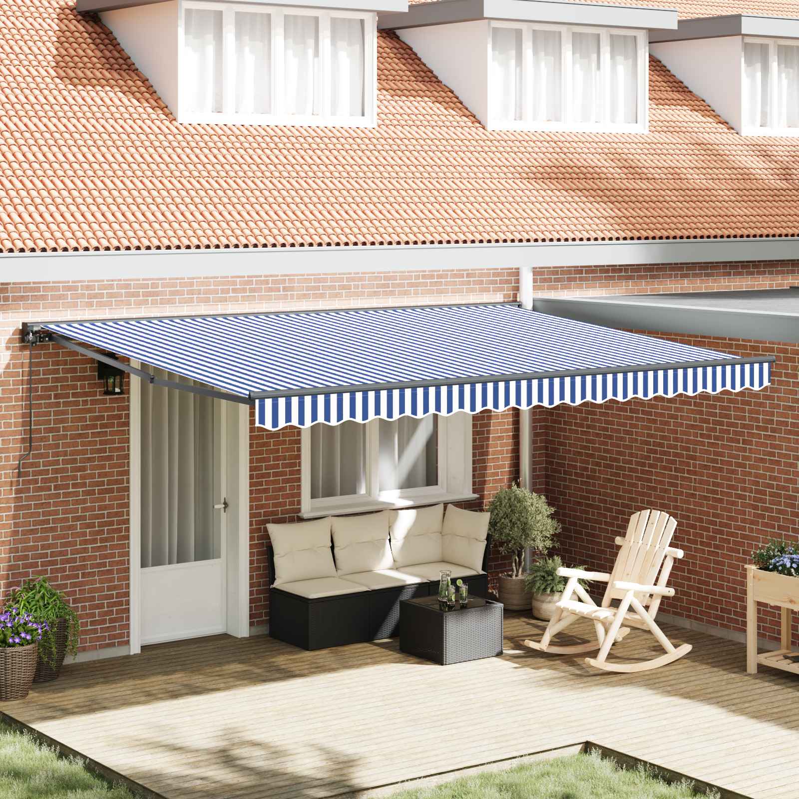 Zijde Frame Blauw en Wit 450 × 300 cm Polyester met PU-coating