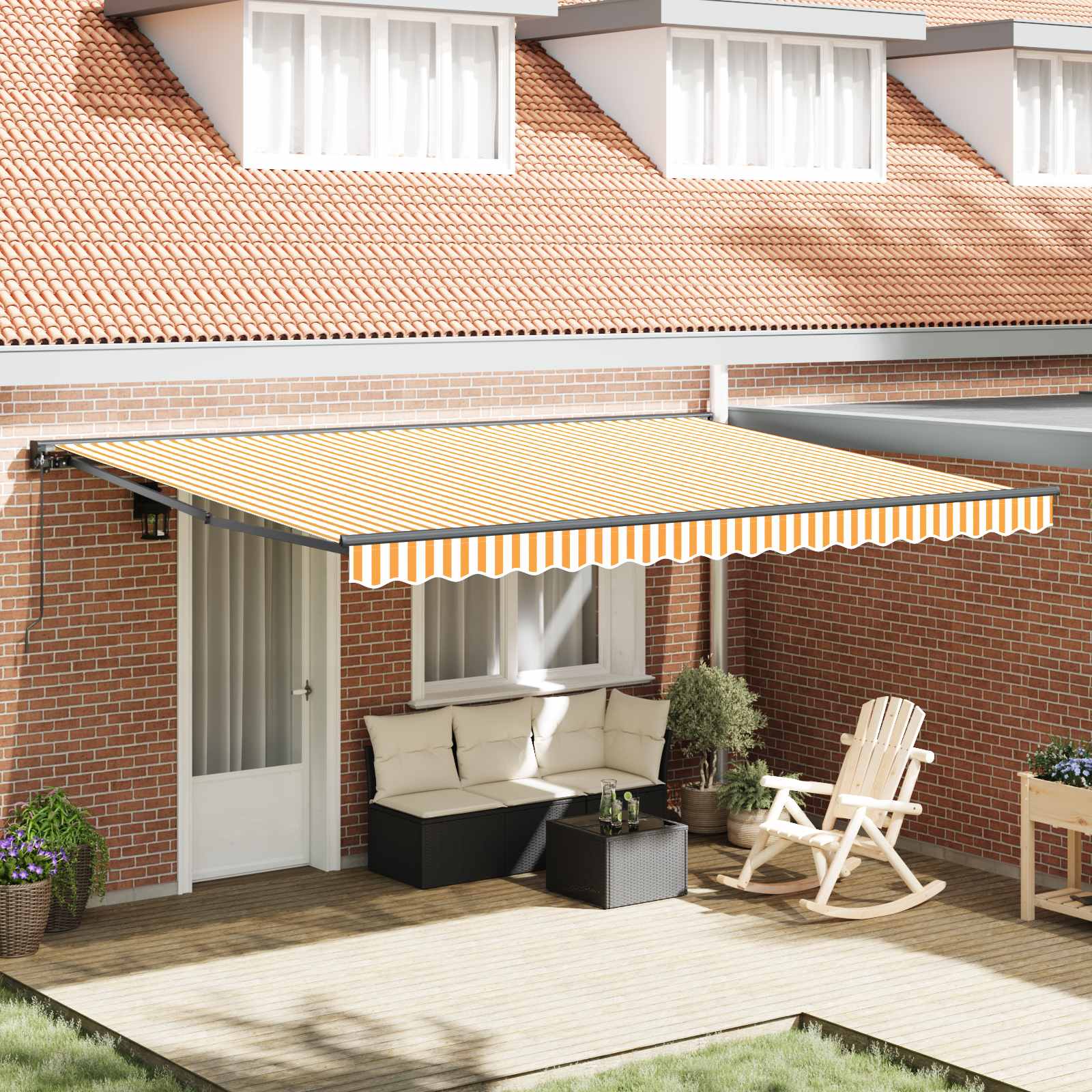 Zijde Frame Geel en Wit 450 × 300 cm Polyester met PU-coating