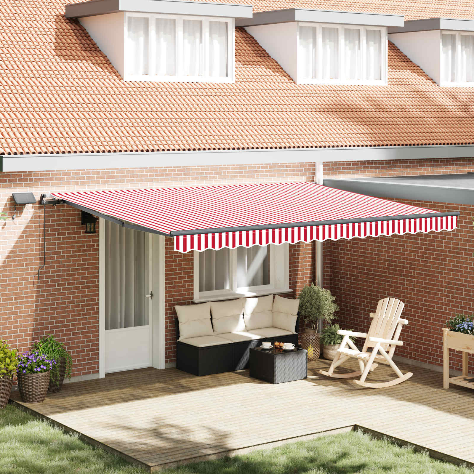 Inklapbaar Zonnescherm Rood en wit 450 ×300 cm Stof
