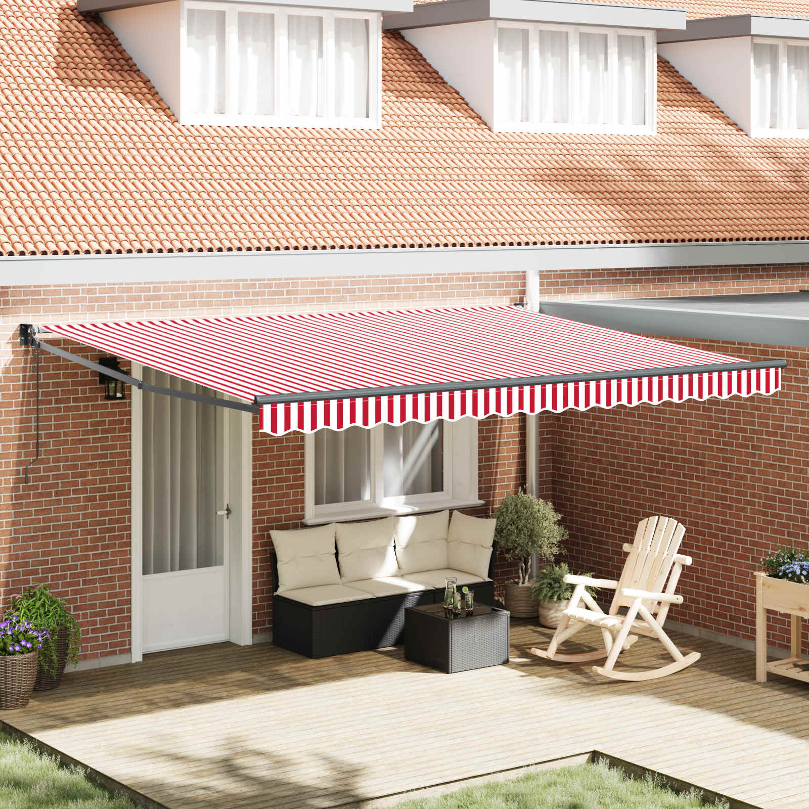 Inklapbaar Zonnescherm Rood en Wit 450 × 300 cm – afbeelding 1