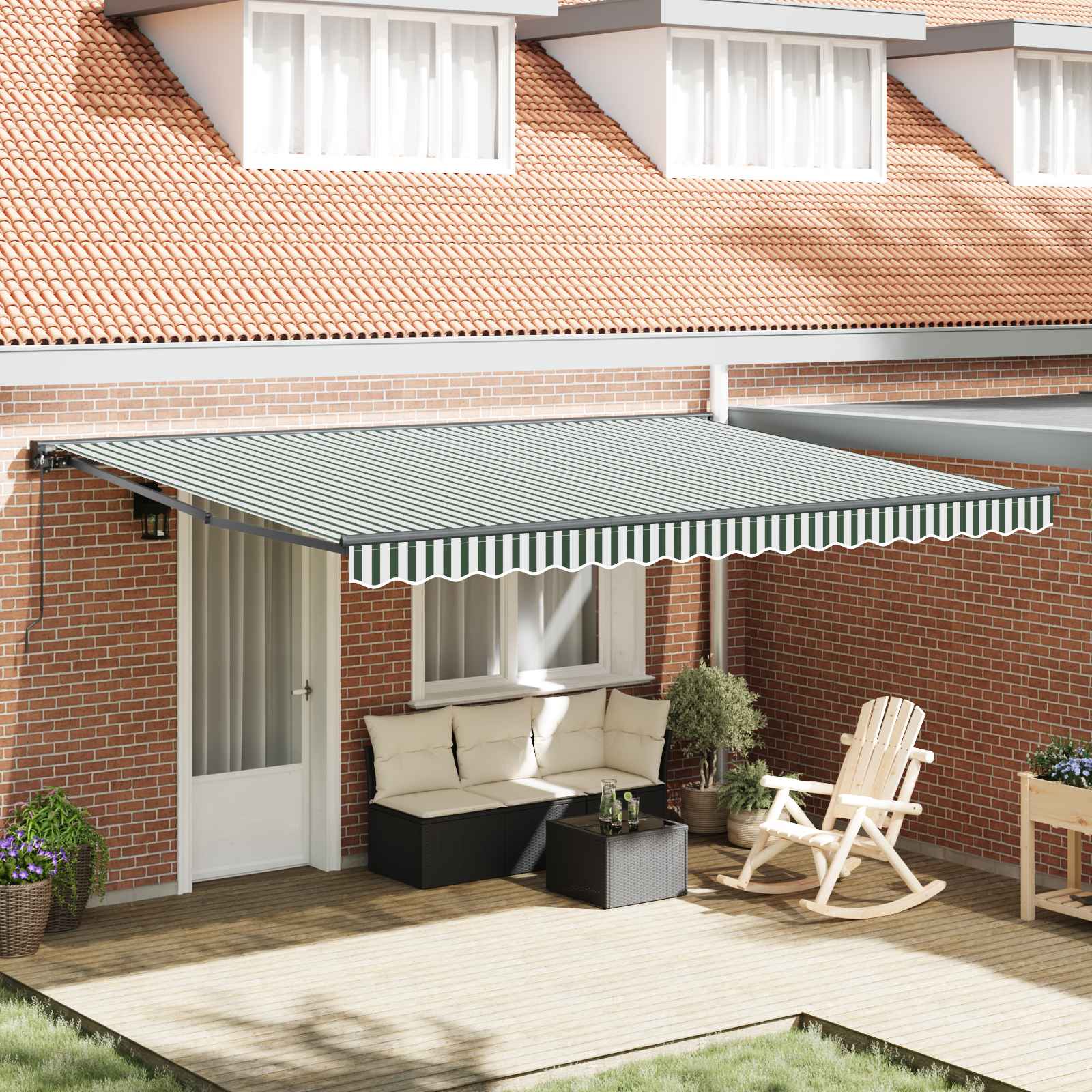 Zijde Frame Groen en Wit 450 × 300 cm Polyester met PU-coating – afbeelding 1