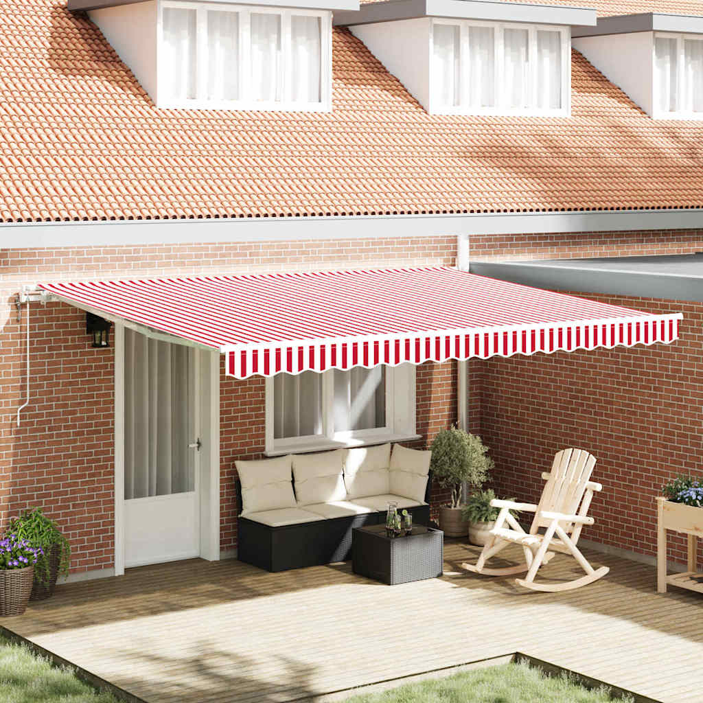 Elektrisch Uittrekbaar Zonnescherm Rood en Wit 450 × 350 cm – afbeelding 1