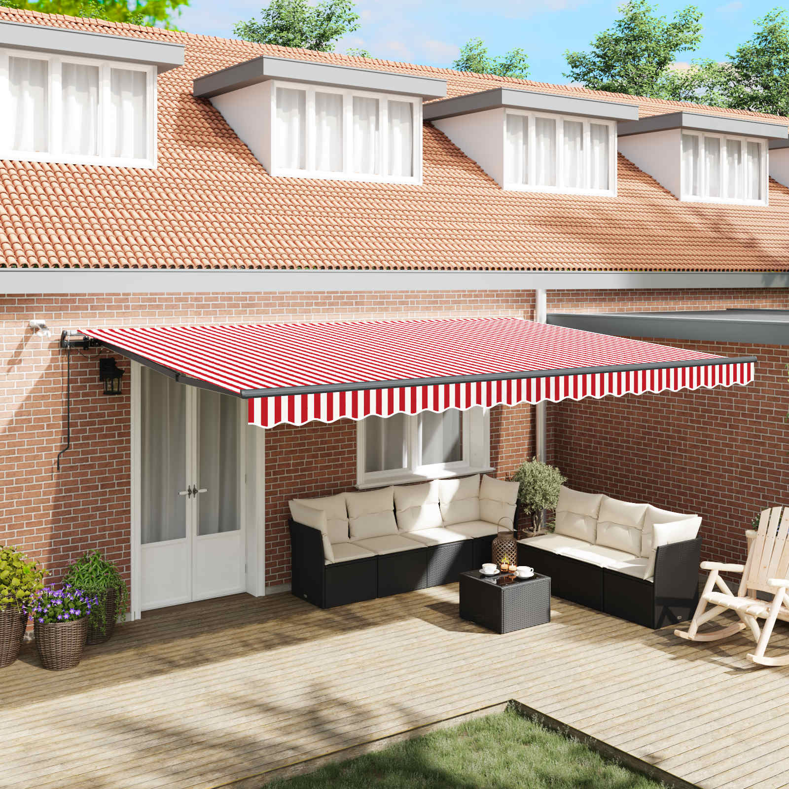 Luifeldoek met Rood en Wit 500 × 300 cm Polyester – afbeelding 1