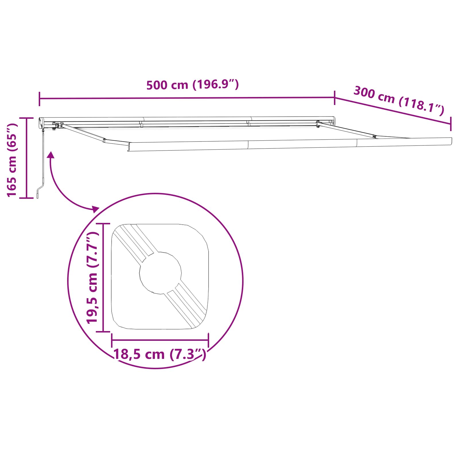 Uitschuifbare luifel Meerkleurig 500 × 300 cm – afbeelding 12
