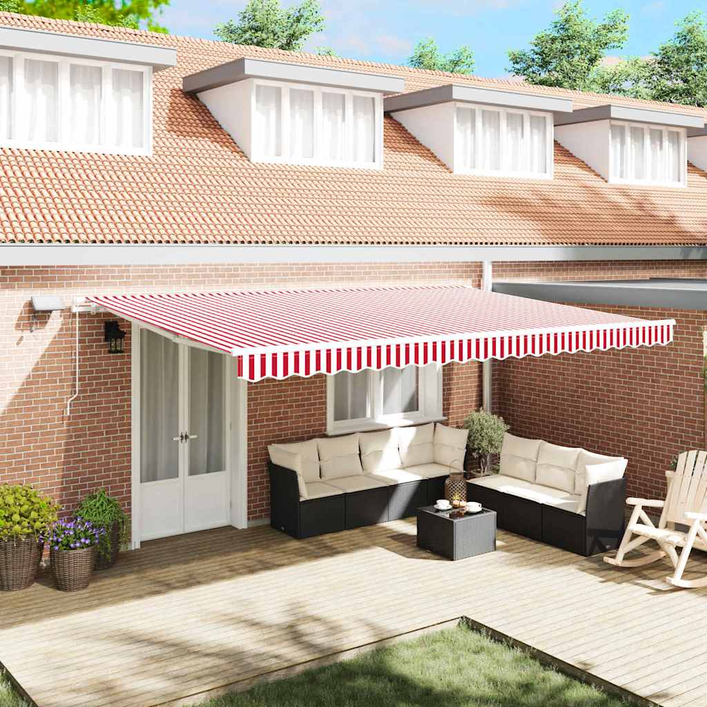 Inklapbaar Zonnescherm Rood en Wit 500 × 350 cm Stof en Staal