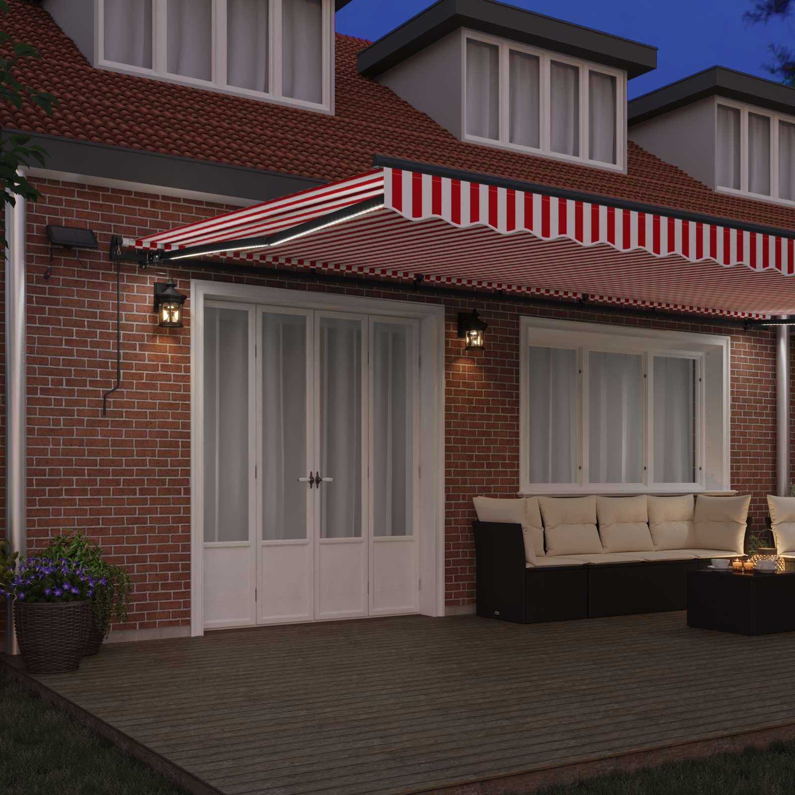 Inklapbaar Zonnescherm Rood en wit 600 ×300 cm Stof – afbeelding 3