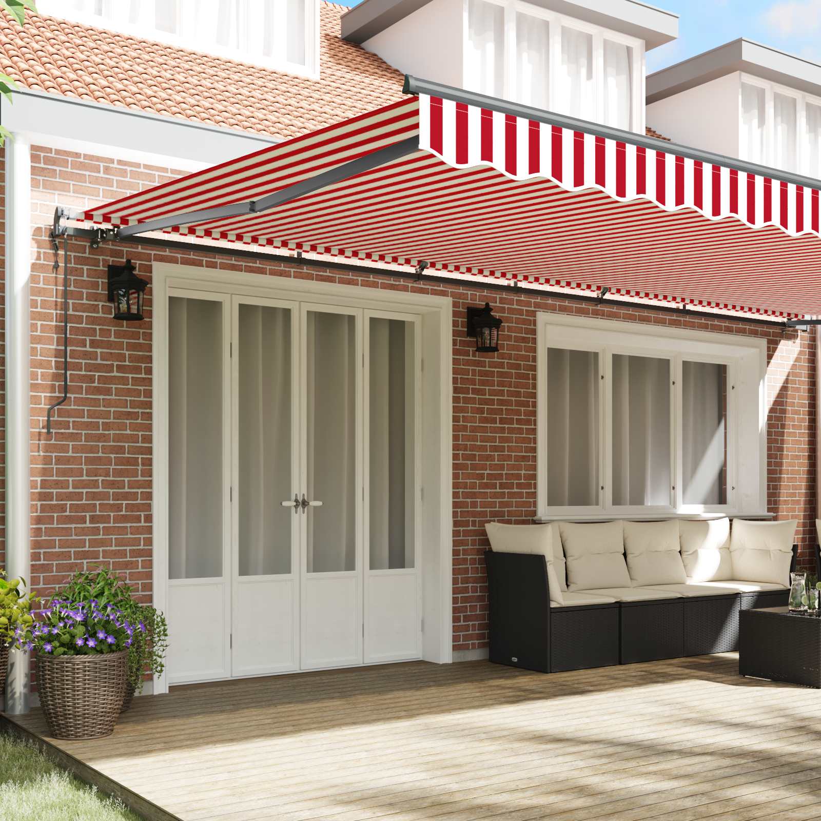 Inklapbaar Zonnescherm Rood en Wit 600 × 300 cm – afbeelding 3
