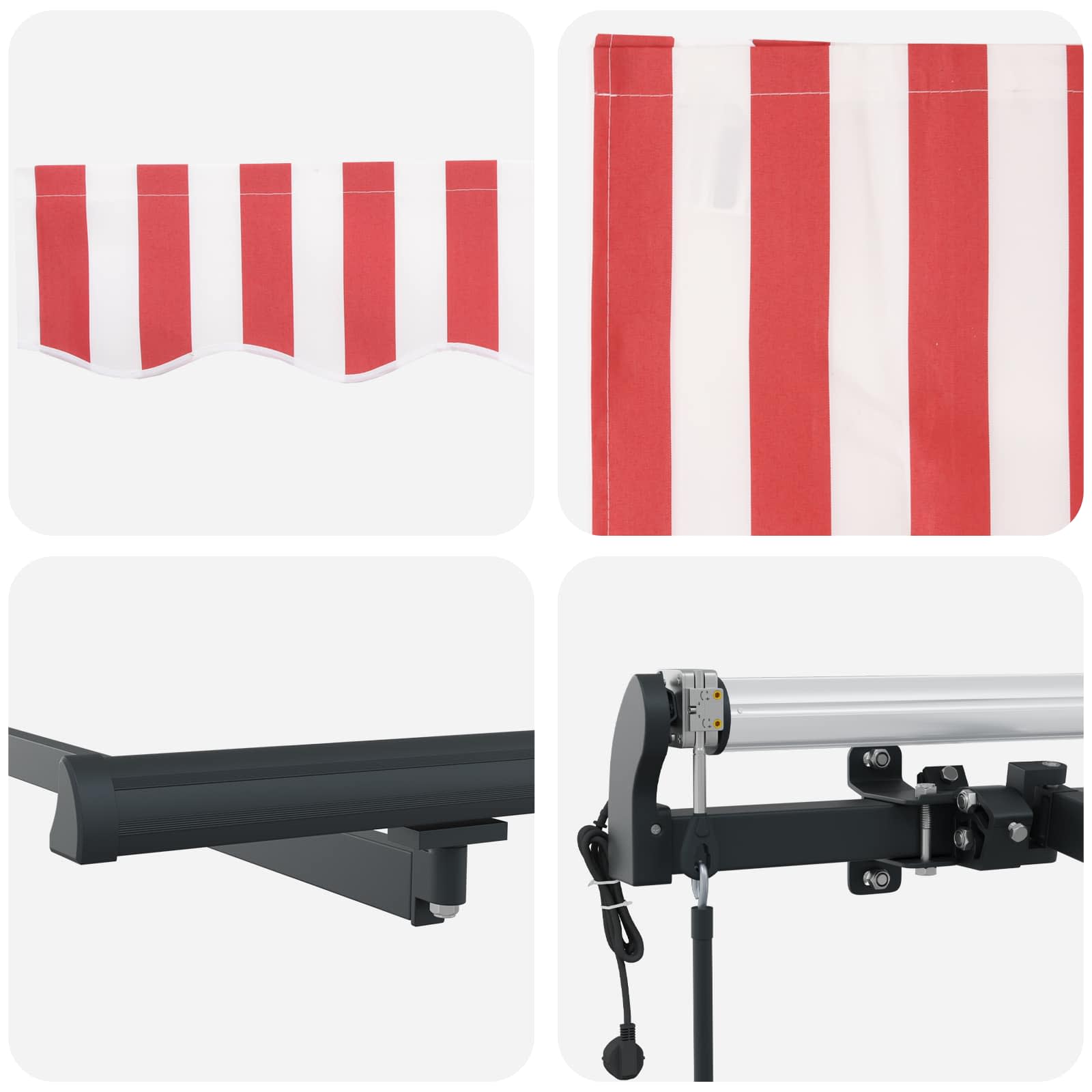 Inklapbaar Zonnescherm Rood en Wit 600 × 300 cm – afbeelding 8