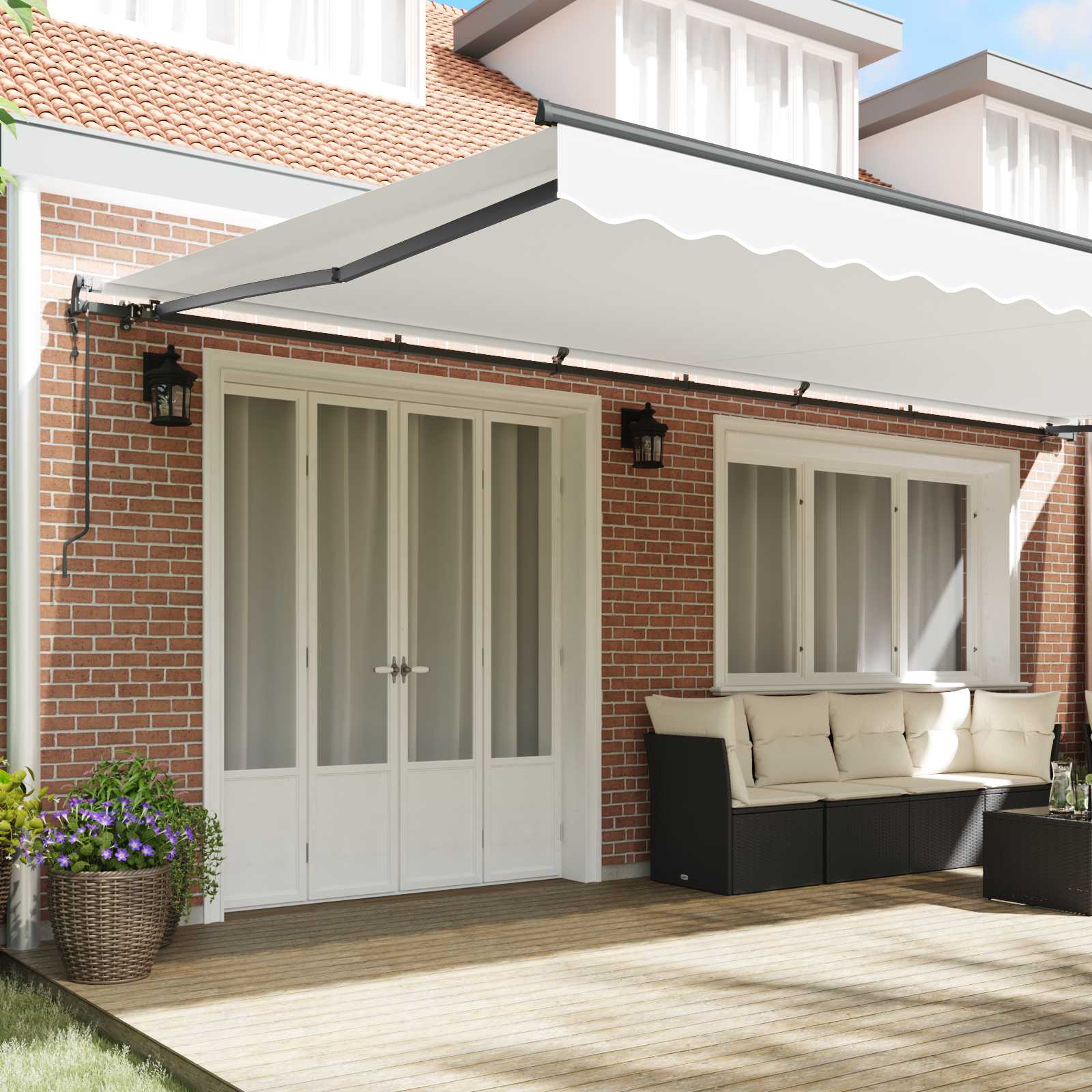 Inklapbaar Zonnescherm Wit 600 × 300 cm Stof en Aluminium – afbeelding 3