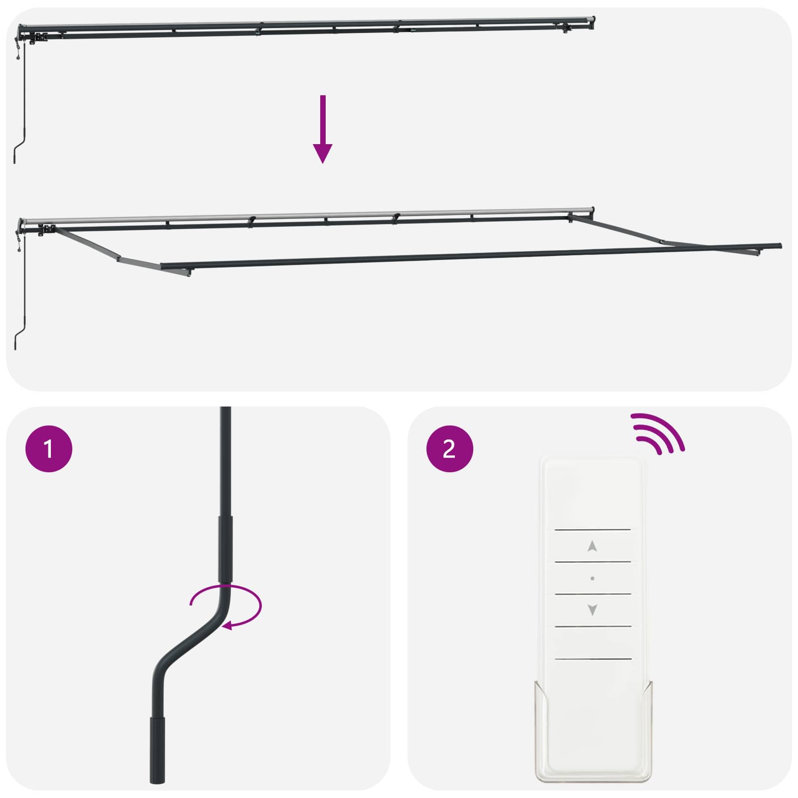 Inklapbaar Zonnescherm Wit 600 × 300 cm Stof en Aluminium – afbeelding 9