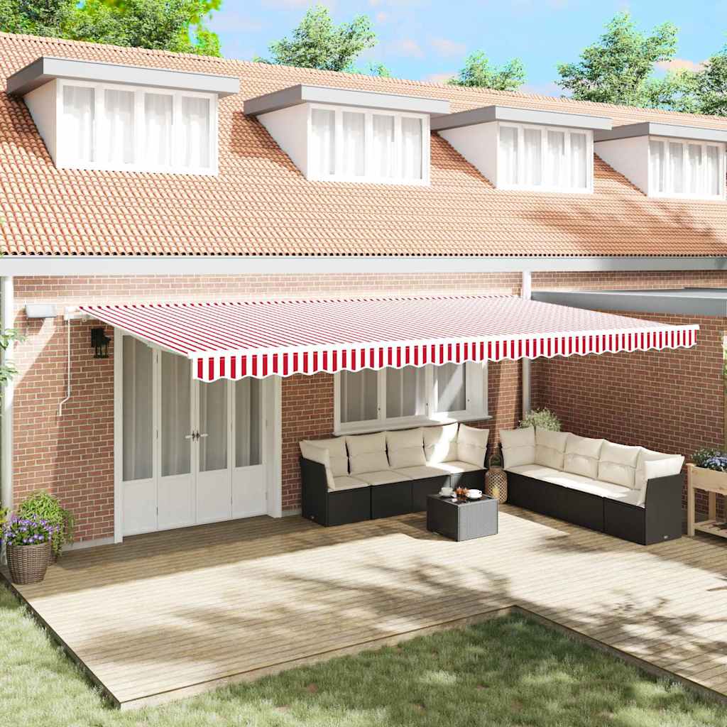 Inklapbaar Zonnescherm Rood en Wit 600 × 350 cm Stof en Staal – afbeelding 1