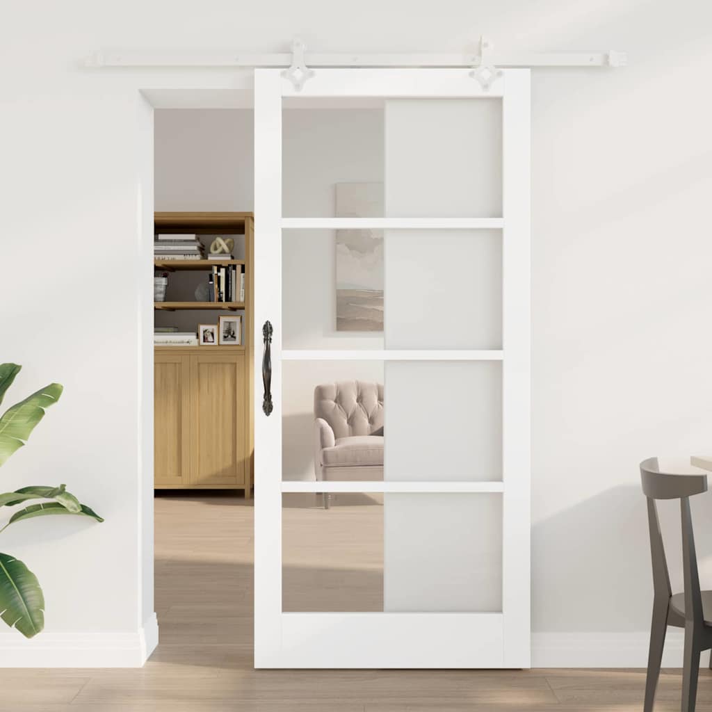 Schuifdeur Wit 93 x 202 cm Massief grenenhout en glas