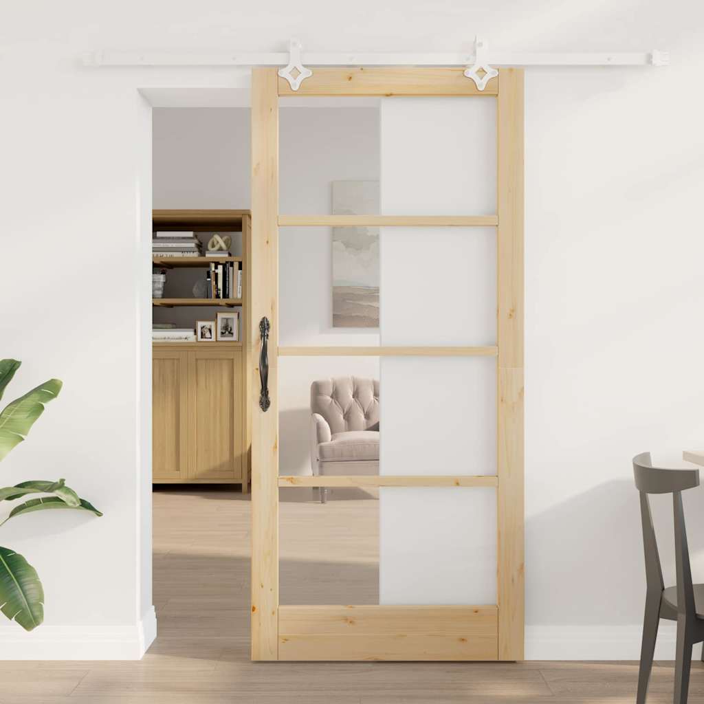 Schuifdeur Naturel 93 x 202 cm Massief grenenhout en glas