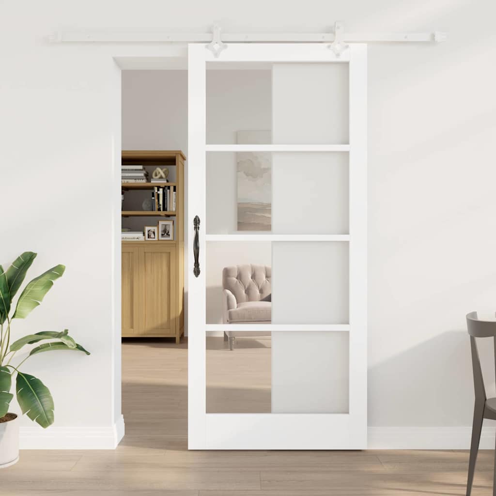 Schuifdeur Wit 93 x 211 cm Massief grenenhout en glas