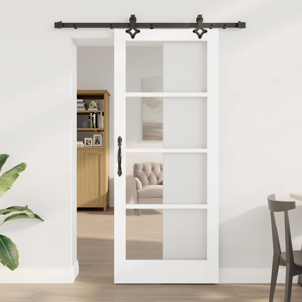 Schuifdeur Wit 83 x 202 cm Massief grenenhout en glas