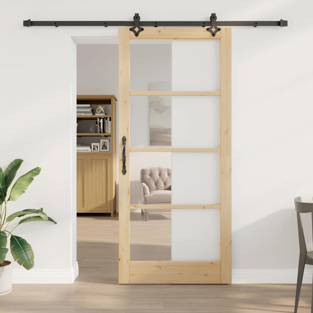 Schuifdeur Naturel 93 x 211 cm Massief grenenhout en glas