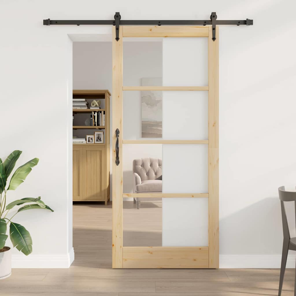 Schuifdeur Naturel 93 x 211 cm Massief grenenhout en glas