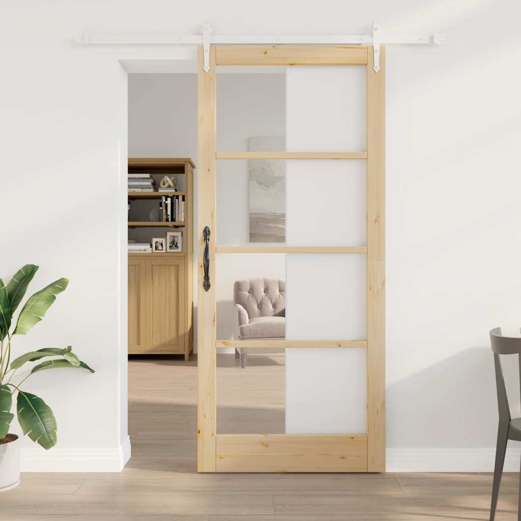 Schuifdeur Naturel 93 x 211 cm Massief grenenhout en glas