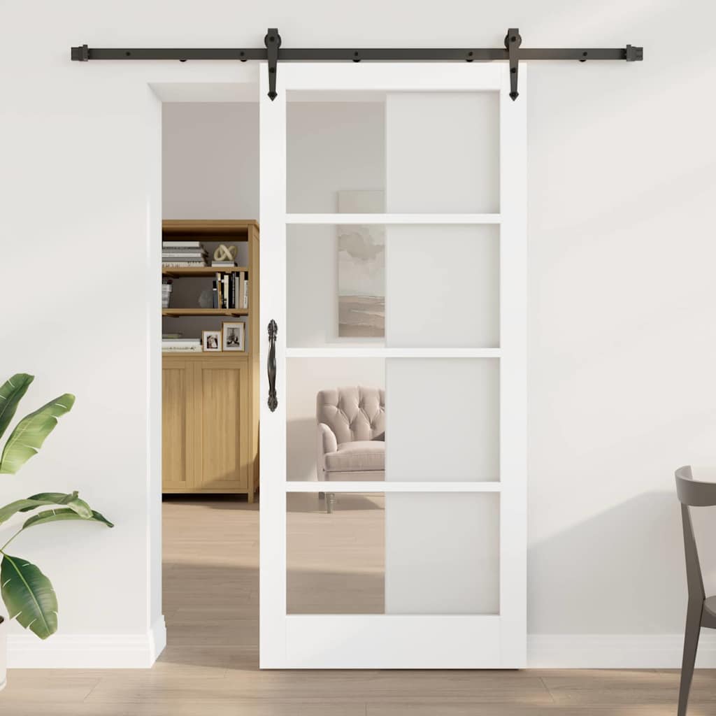Schuifdeur Wit en zwart 93 x 211 cm Massief grenenhout en glas