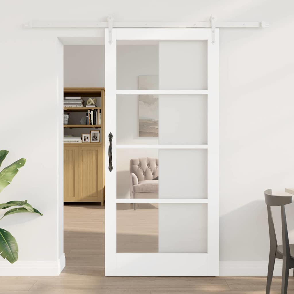 Schuifdeur Wit 93 x 202 cm Massief grenenhout en glas