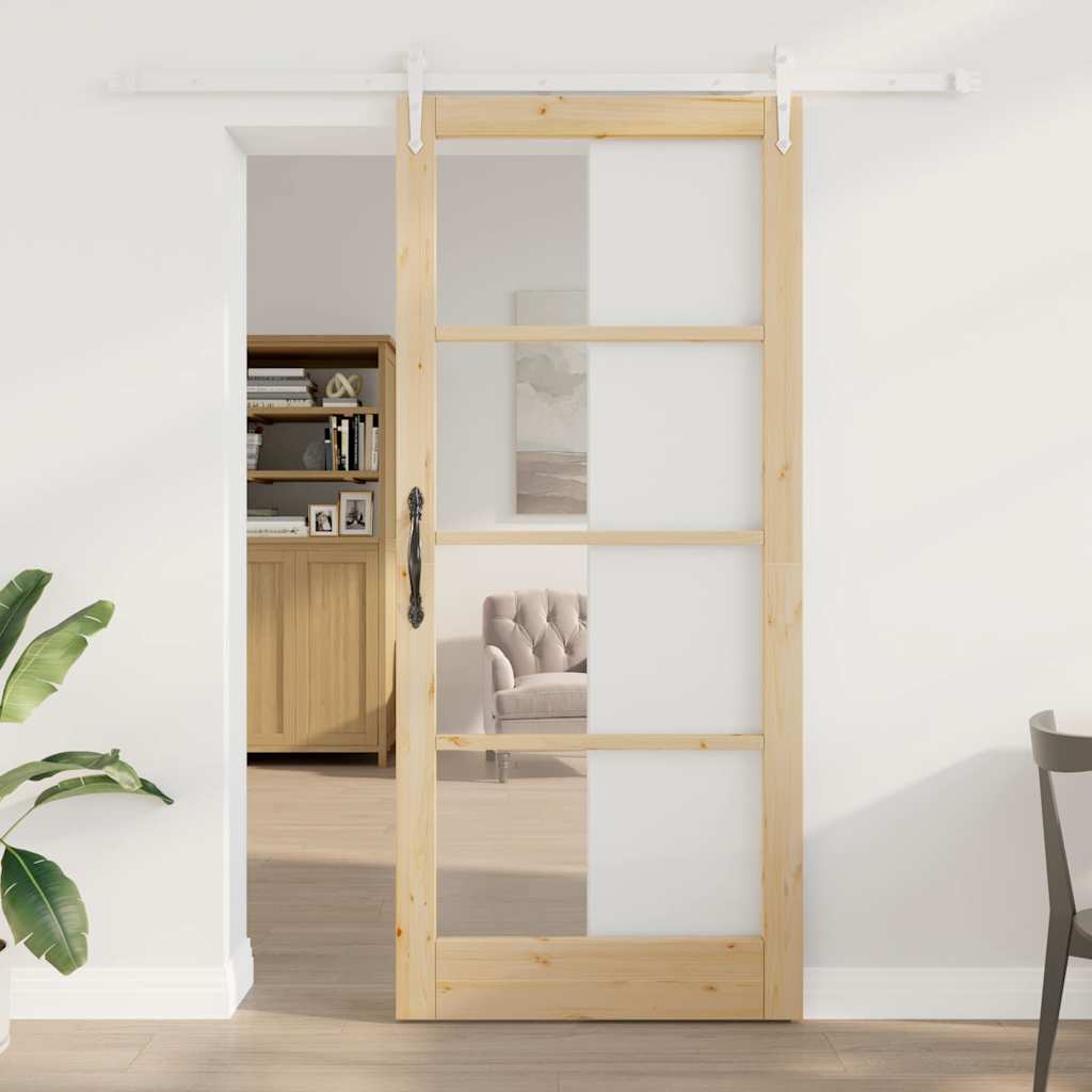 Schuifdeur Naturel 93 x 211 cm Massief grenenhout en glas