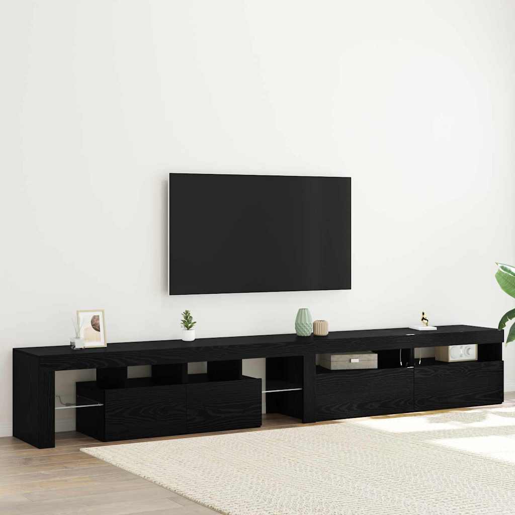 TV-kast met LED 3 pcs Zwart Eiken 260 x 37 x 40 cm Bewerkt hout