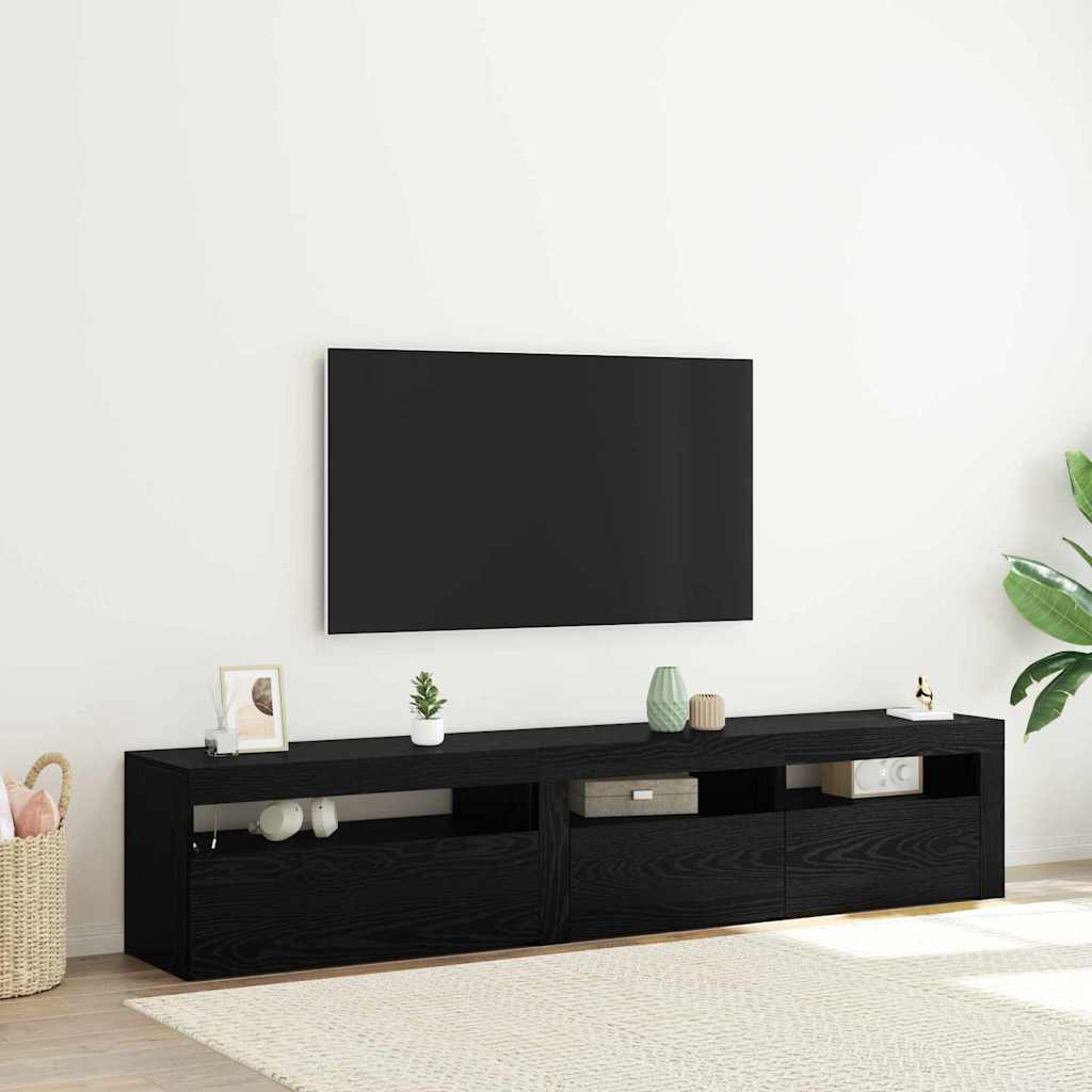 TV-kast 2 pcs Zwart Eiken 195 x 35 x 40 cm Bewerkt hout – afbeelding 1