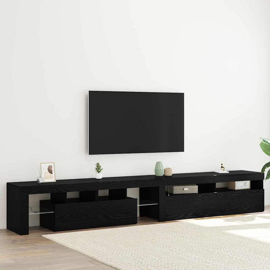 TV-kast met LED 2 pcs Zwart Eiken 260 x 37 x 40 cm Bewerkt hout