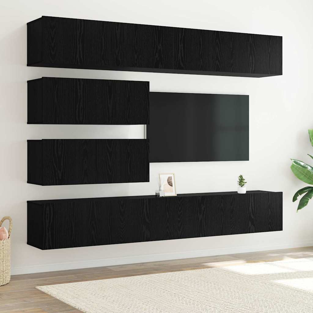 Tv-meubelset Wandgemonteerd 6 pcs Zwart Eiken Bewerkt hout – afbeelding 1