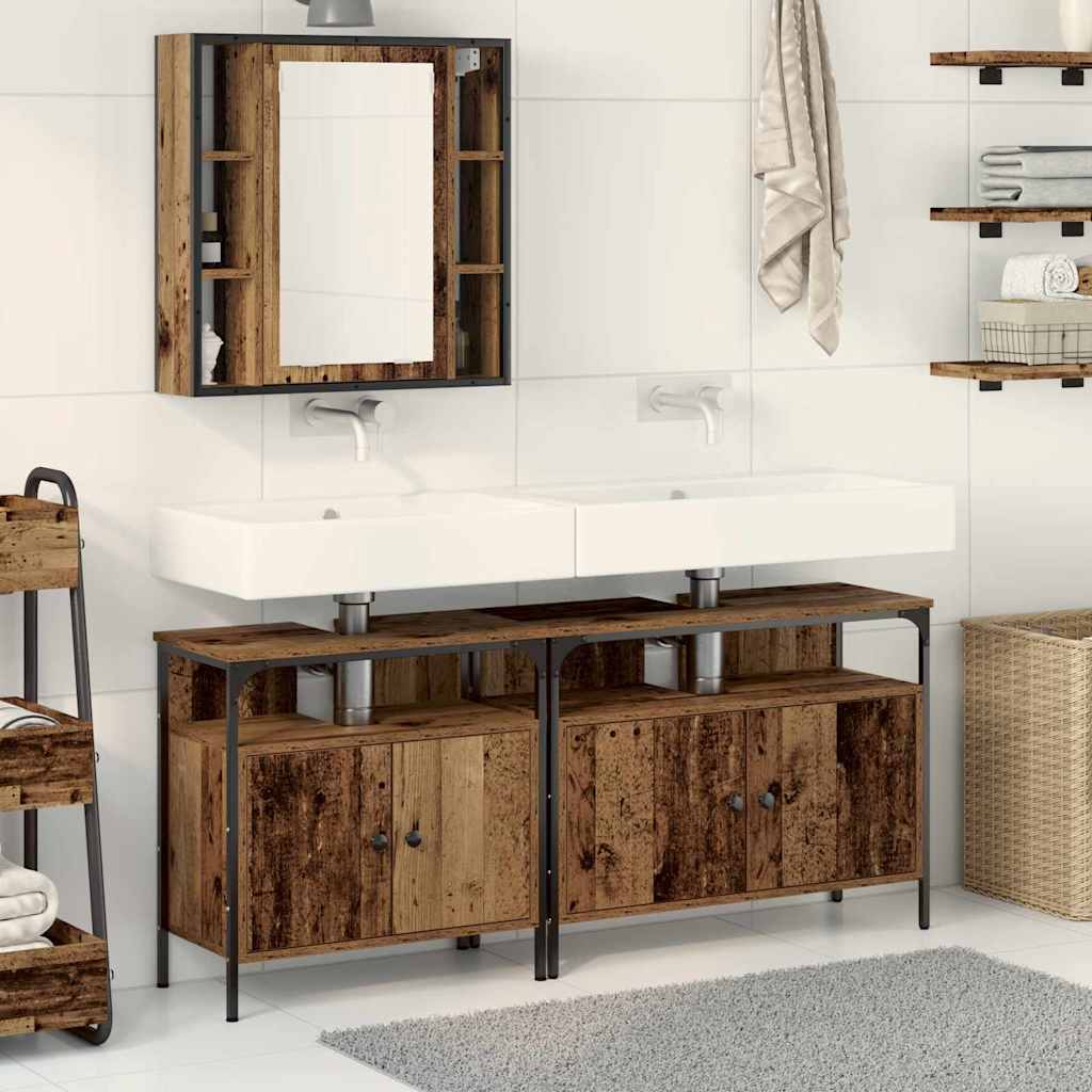 Badkamermeubels met plank met opslag 3 pcs Bruin Bewerkt hout – afbeelding 1