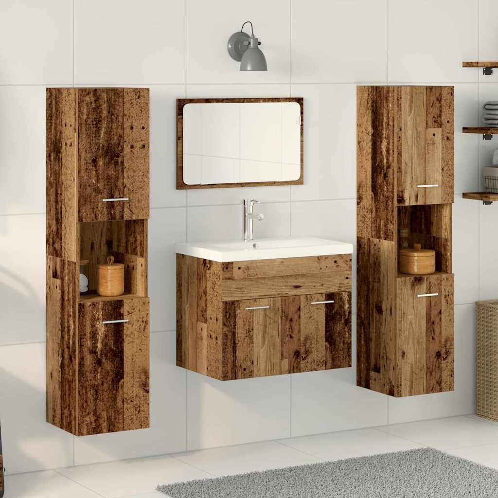 Badkamermeubelset Wandgemonteerd 4 pcs Oud Hout Bewerkt hout – afbeelding 1