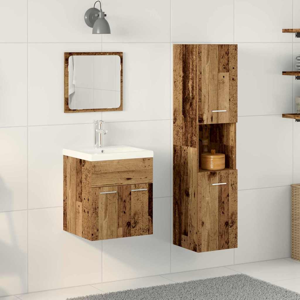 Badkamermeubelset met plank 4 pcs Oudhout Bewerkt hout – afbeelding 1