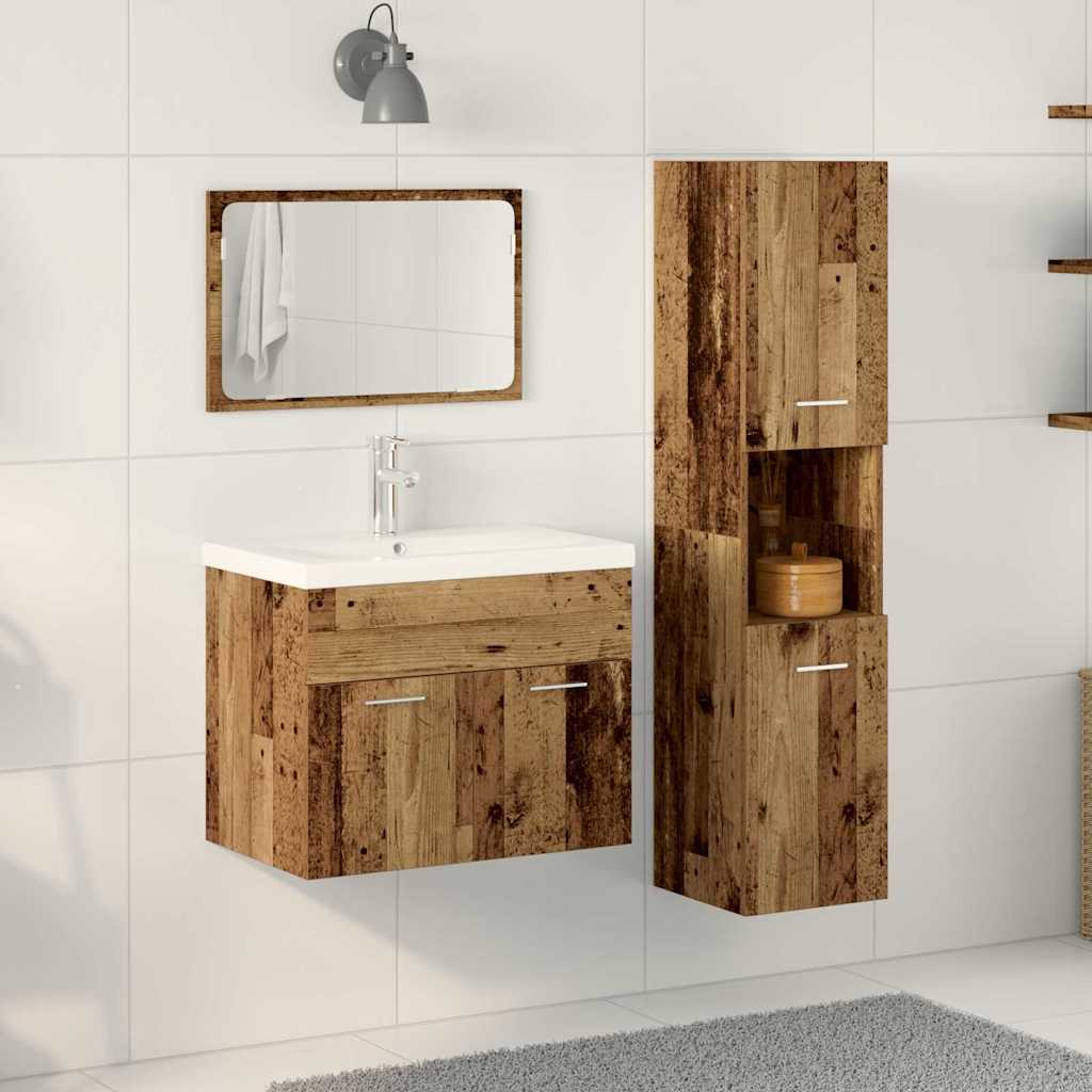 Badkamermeubelset met plank met opslag 4 pcs Bruin Bewerkt hout – afbeelding 1