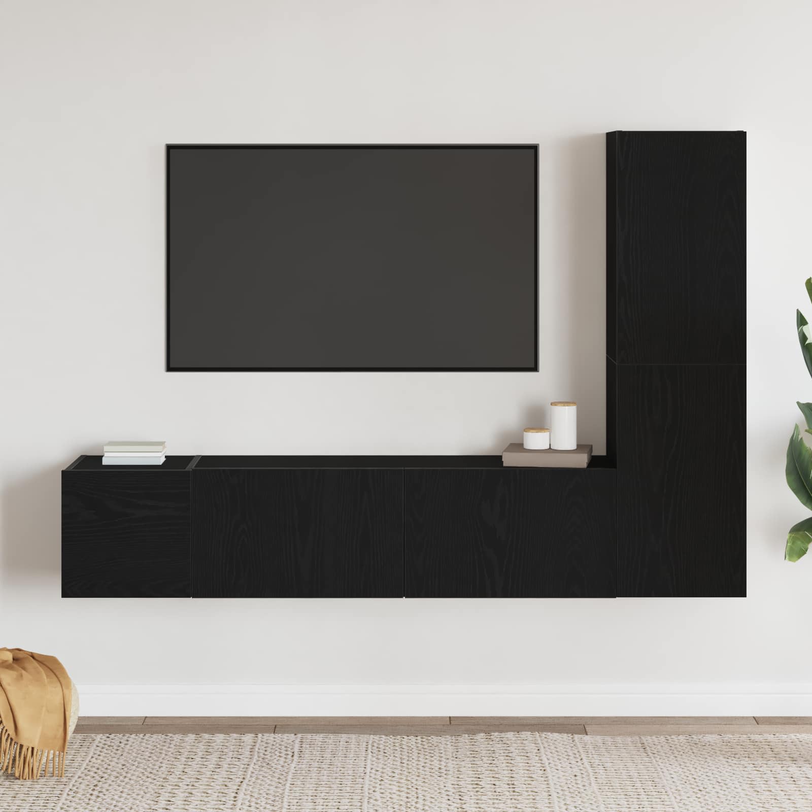 Tv-meubelset 4 pcs Zwart Eiken 130,5 x 30 x 140 cm Bewerkt hout