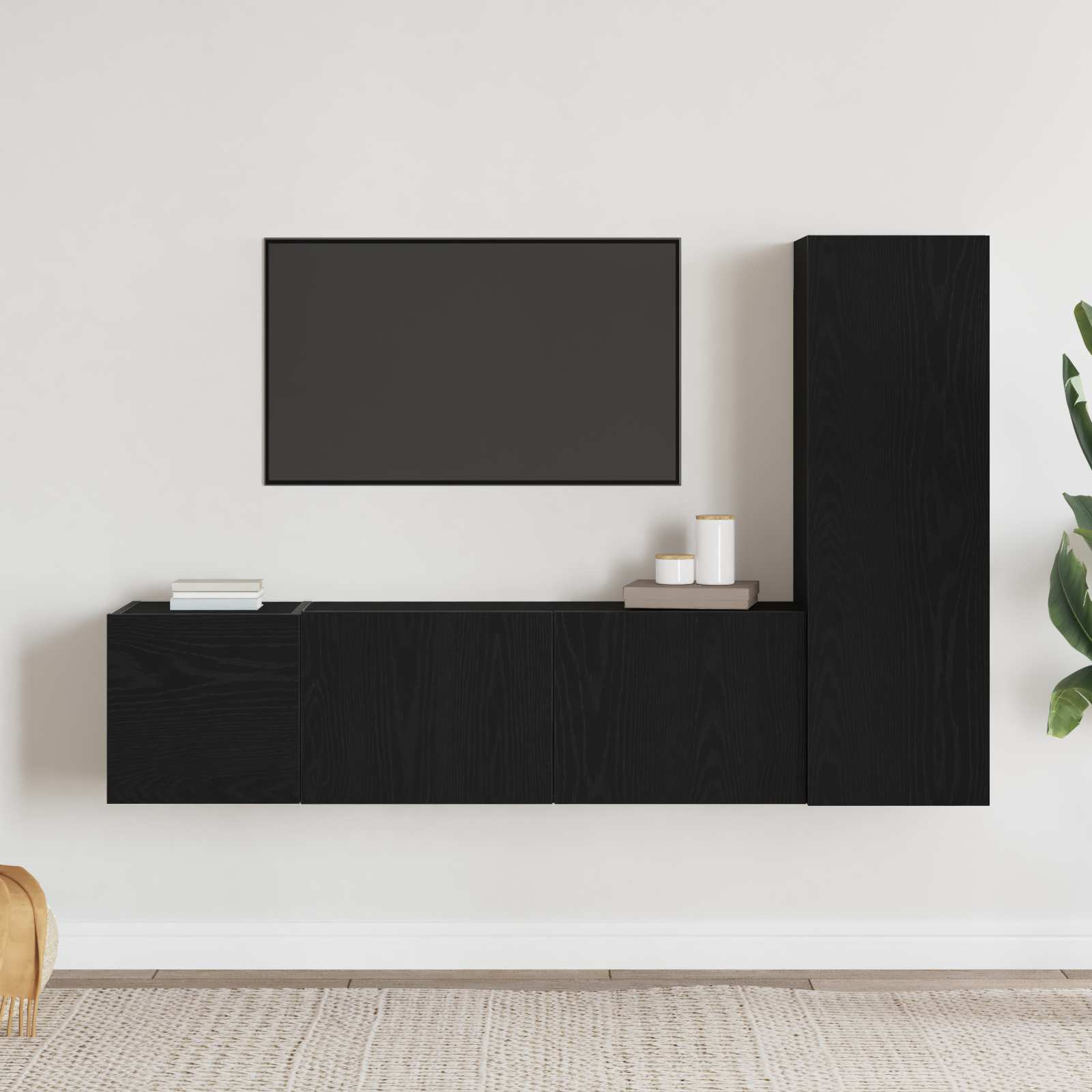 Tv-meubelset 3 pcs Zwart Eiken 130,5 x 30 x 140 cm Bewerkt hout