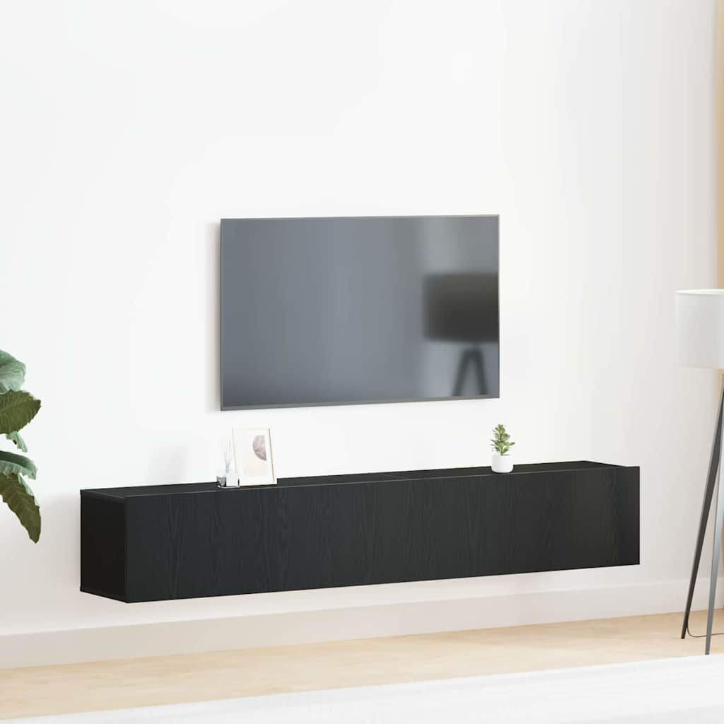 Tv-meubelset Wandgemonteerd 2 pcs Zwart Eiken Bewerkt hout