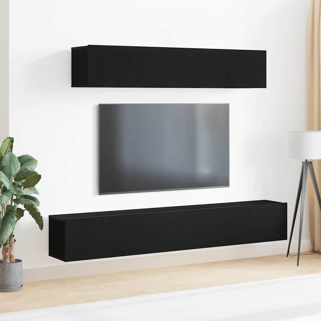 Tv-meubelset Wandgemonteerd 4 pcs Zwart eiken Bewerkt hout