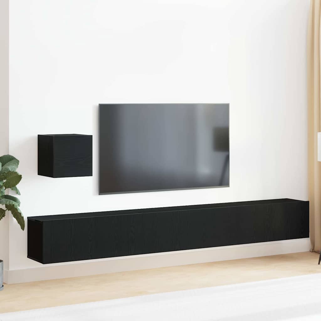 Tv-meubelset Wandgemonteerd Zwart Eiken Bewerkt hout
