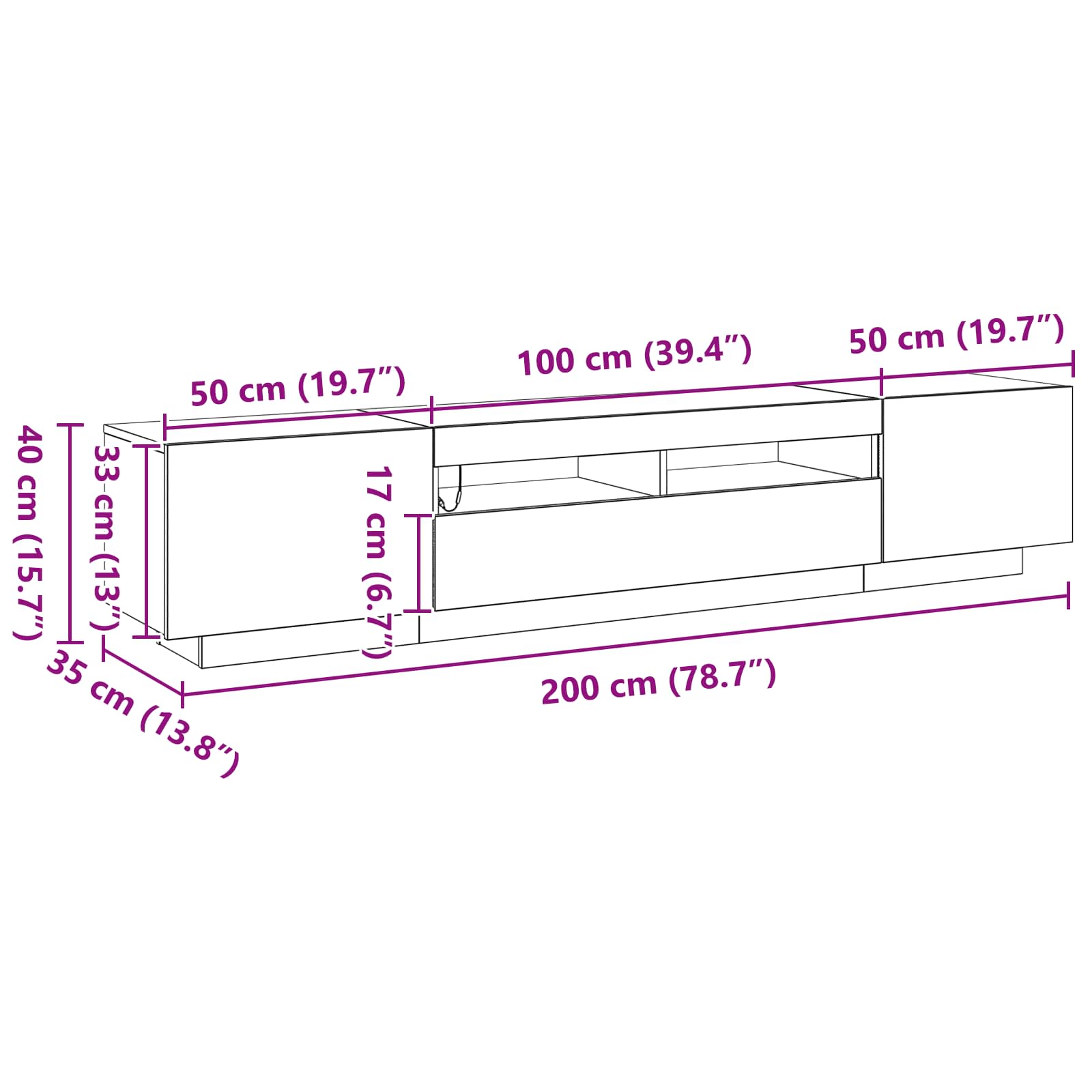Tv-meubelset 2 pcs Zwart 200 x 35 x 40 cm Bewerkt hout – afbeelding 11
