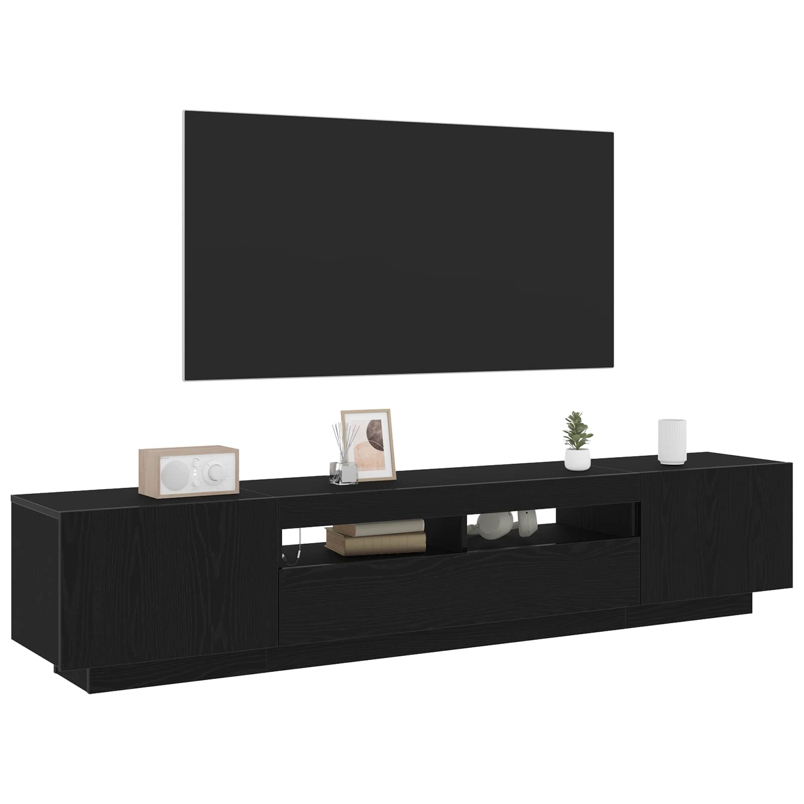 Tv-meubelset 2 pcs Zwart 200 x 35 x 40 cm Bewerkt hout – afbeelding 2