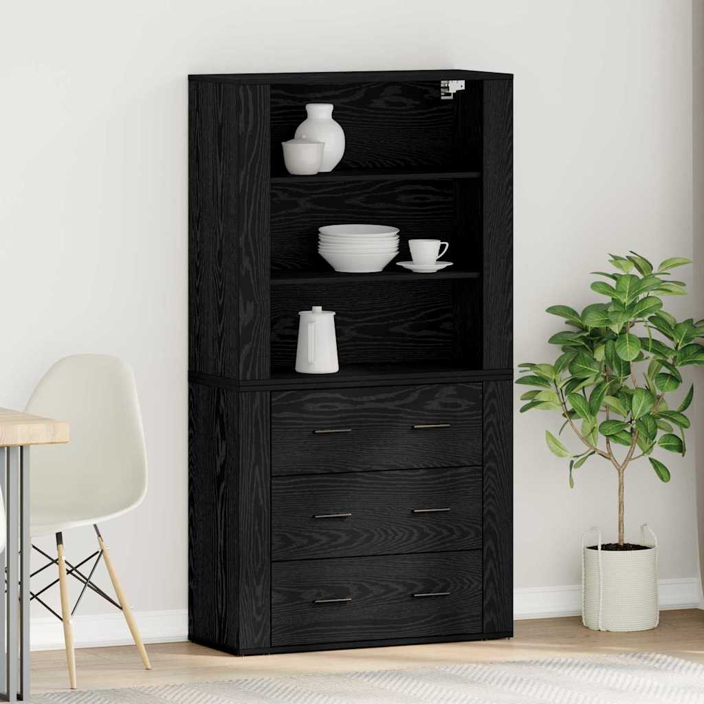 Hoge kast met lade Zwart Eiken 80 x 33 x 150 cm Bewerkt hout – afbeelding 1